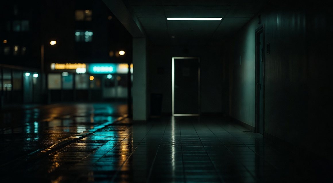 야간 복도와 문틈 불빛 — 오는 형태의 확인 한계