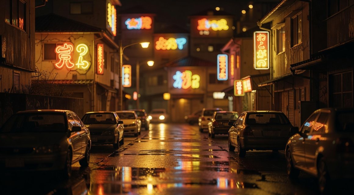 인적이 끊긴 소도시 골목 야경 — 익산오피 좁은 동네 조건